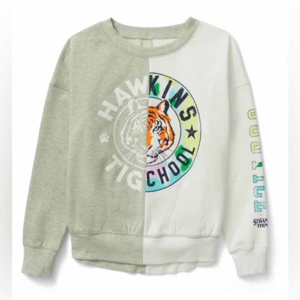 Justice Girls x Stranger Things Easy Fit Fleece Crewneck Sweater, Size S 7/8